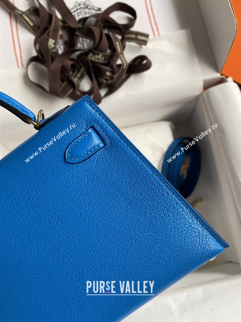 Hermes Mini Kelly II Bag 19cm in Original Chevre Leather Water sprite Blue/Gold 2024 (XYA-24022913)