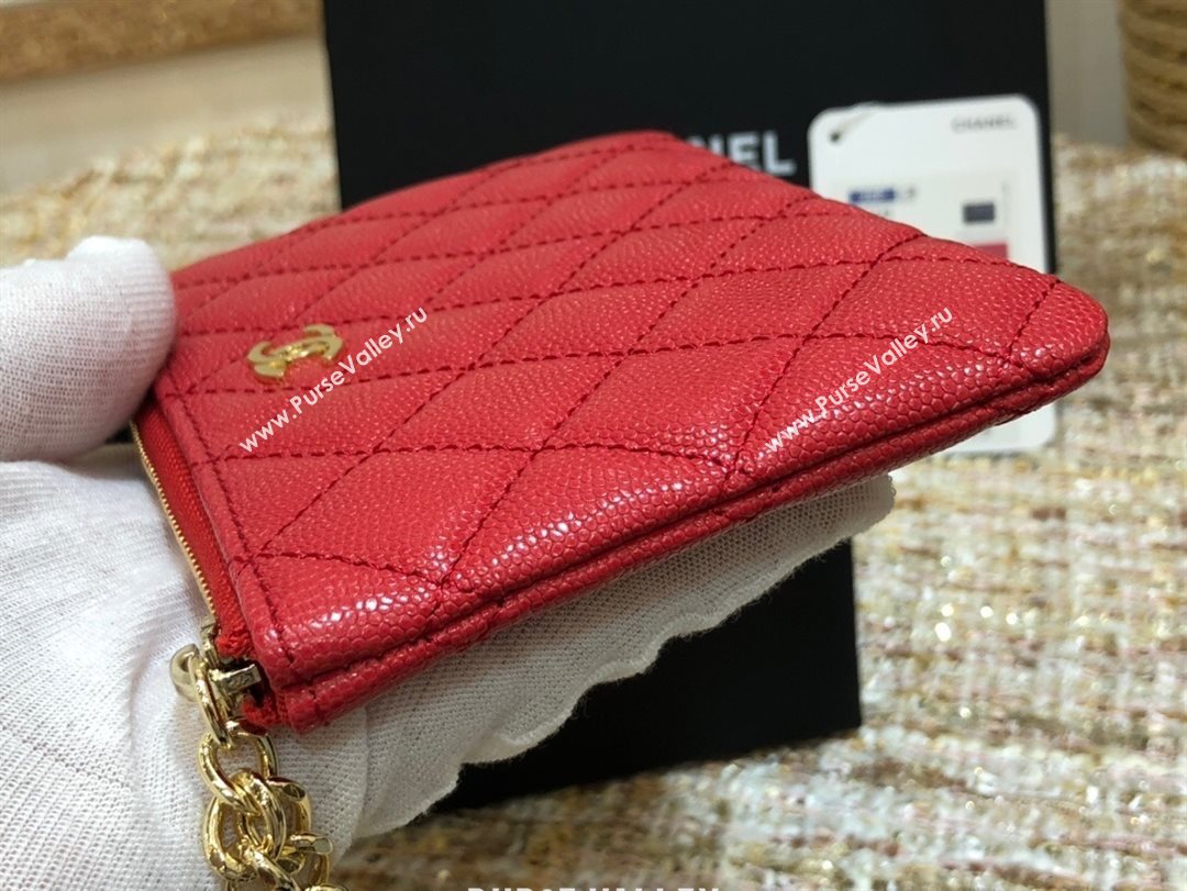 Chanel Grained Calfskin Mini Pouch with Charm A70119 Red CP08 2021  (JY-21031735)