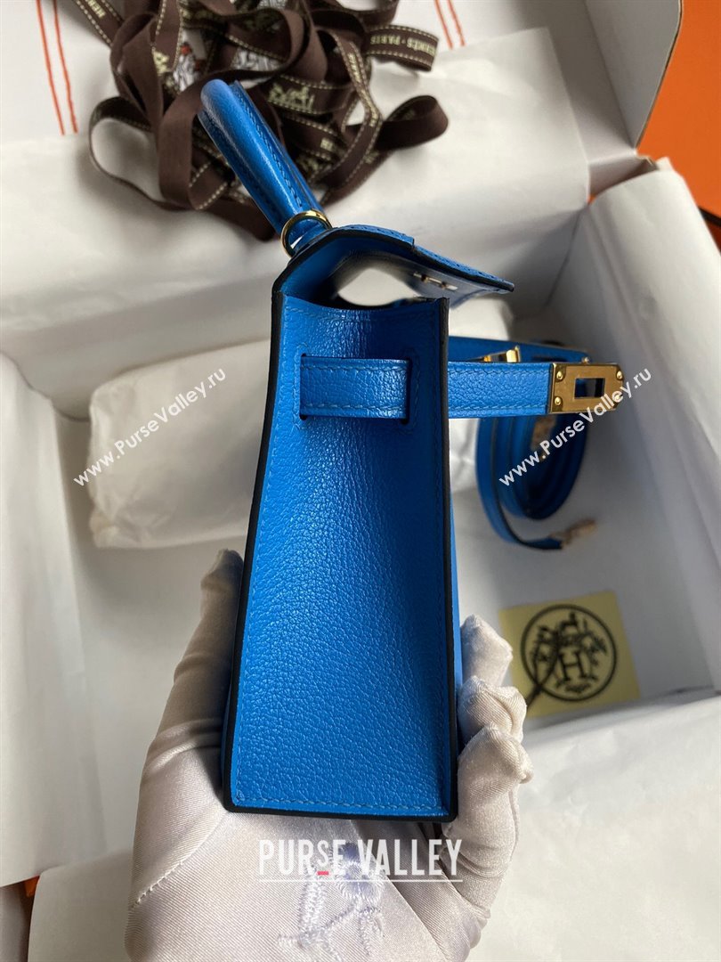 Hermes Mini Kelly II Bag 19cm in Original Chevre Leather Water sprite Blue/Gold 2024 (XYA-24022913)