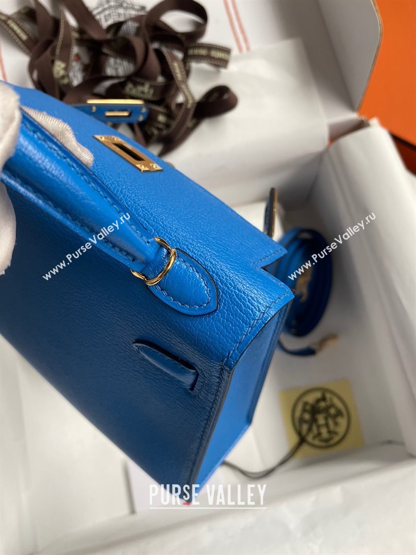 Hermes Mini Kelly II Bag 19cm in Original Chevre Leather Water sprite Blue/Gold 2024 (XYA-24022913)