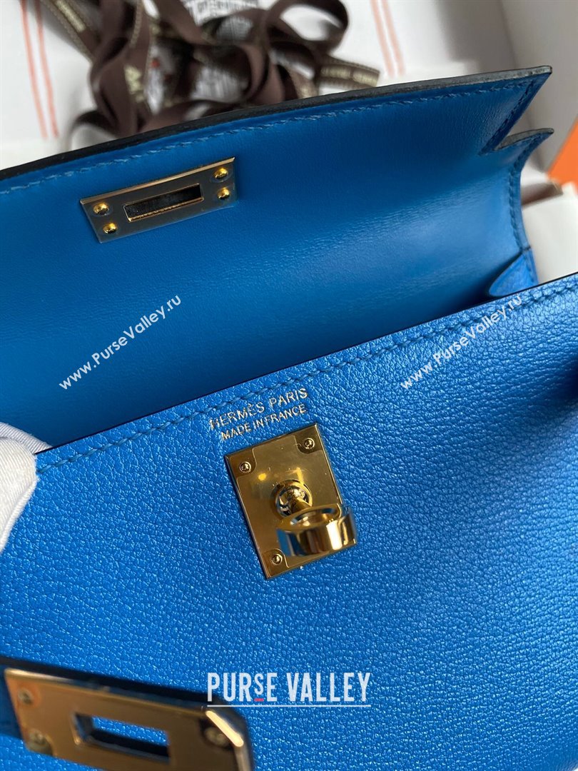 Hermes Mini Kelly II Bag 19cm in Original Chevre Leather Water sprite Blue/Gold 2024 (XYA-24022913)
