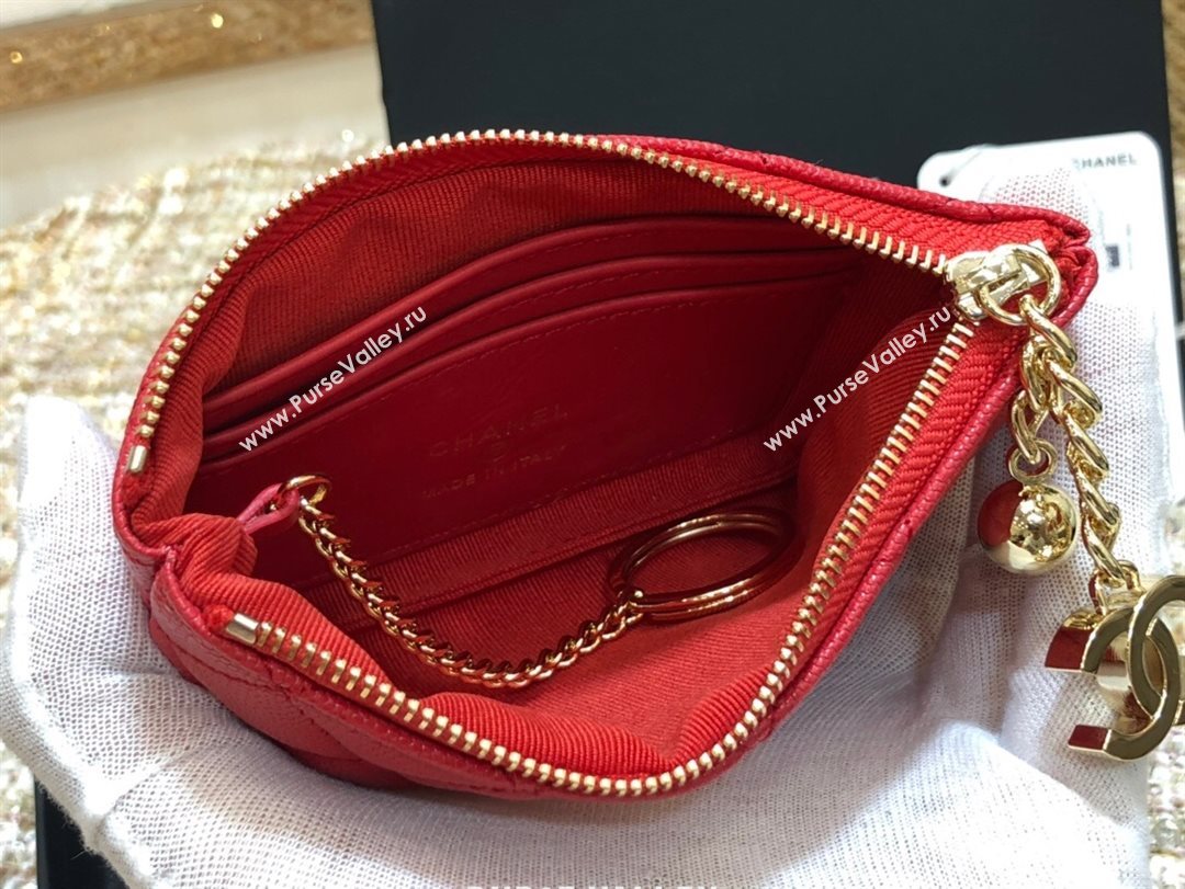 Chanel Grained Calfskin Mini Pouch with Charm A70119 Red CP08 2021  (JY-21031735)