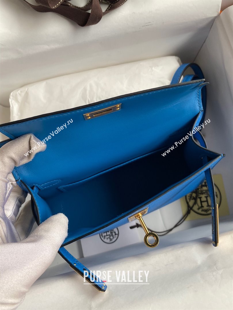 Hermes Mini Kelly II Bag 19cm in Original Chevre Leather Water sprite Blue/Gold 2024 (XYA-24022913)