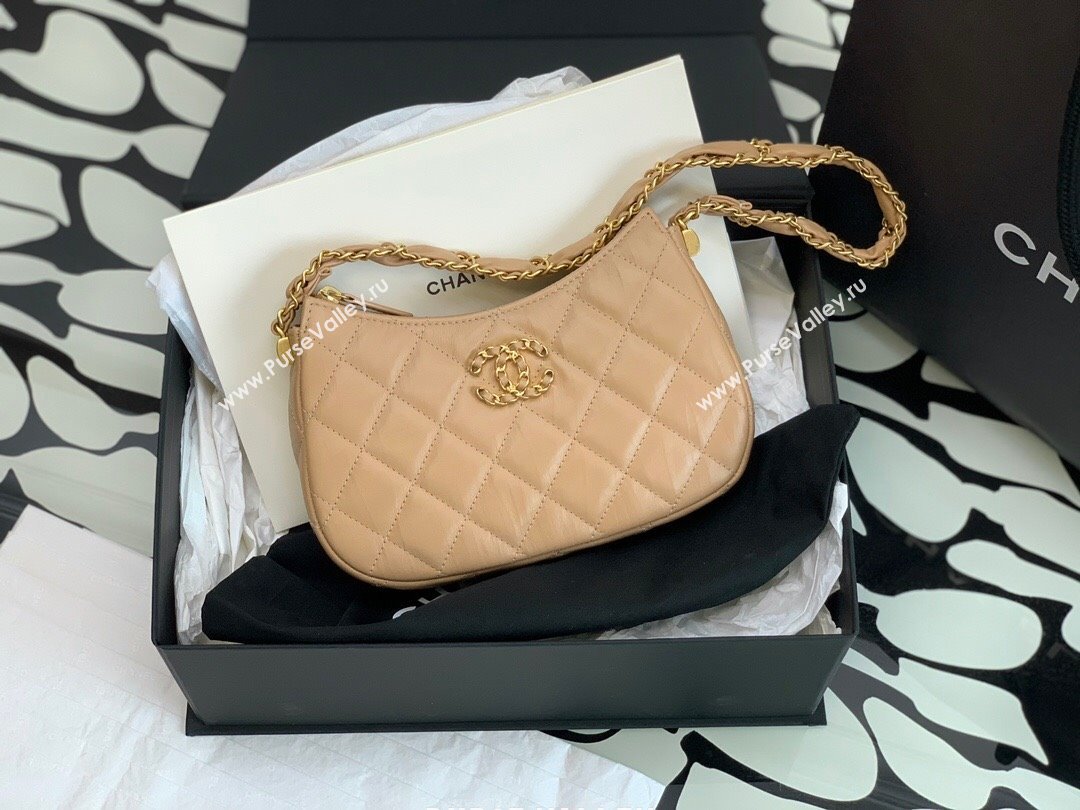 Chanel Aged Calfskin Small Hobo Bag AS3647 Beige 2023 (YEZI-23111613)