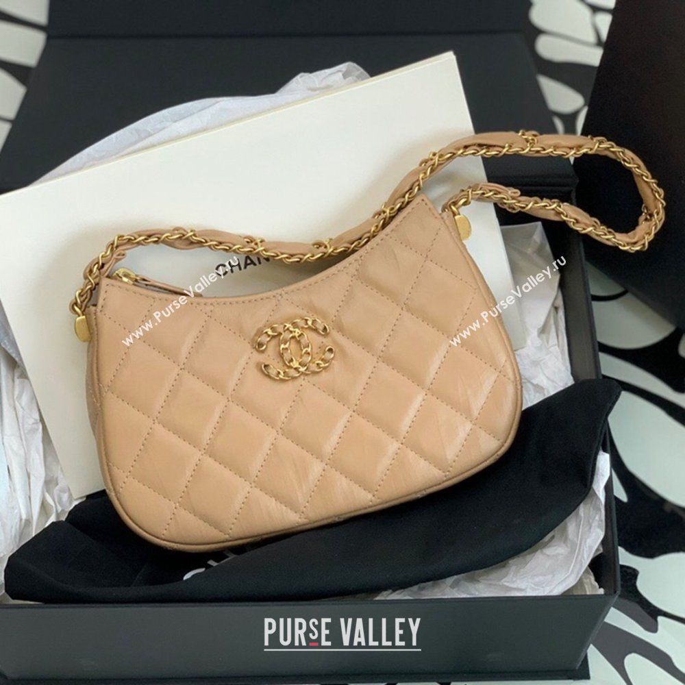 Chanel Aged Calfskin Small Hobo Bag AS3647 Beige 2023 (YEZI-23111613)