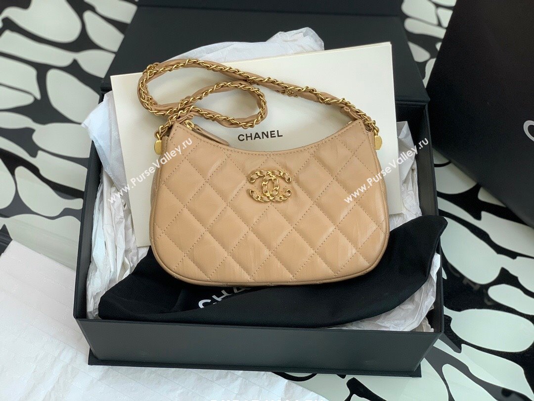 Chanel Aged Calfskin Small Hobo Bag AS3647 Beige 2023 (YEZI-23111613)