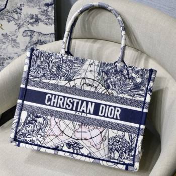 Dior Small Book Tote Bag in Blue Around World Embroidery 2021 (XXG-21090730)