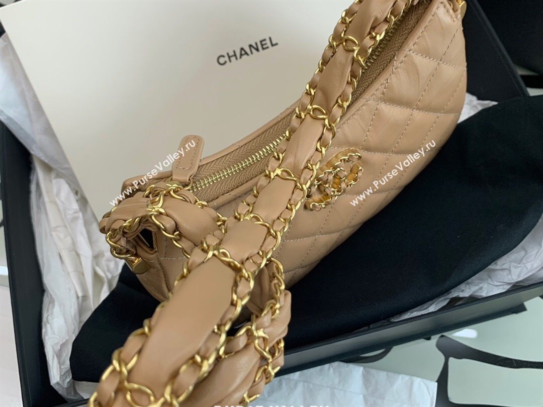 Chanel Aged Calfskin Small Hobo Bag AS3647 Beige 2023 (YEZI-23111613)