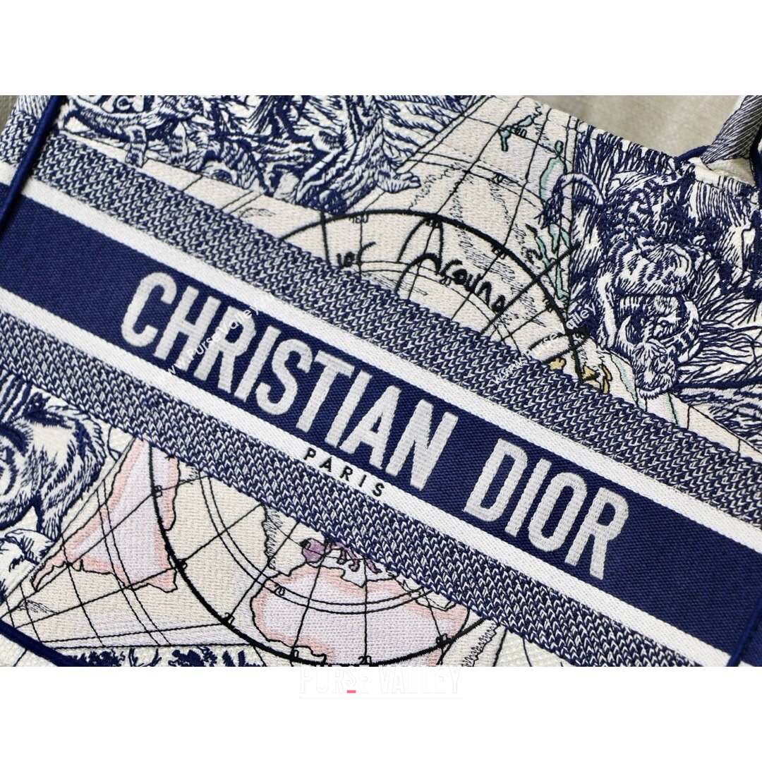 Dior Small Book Tote Bag in Blue Around World Embroidery 2021 (XXG-21090730)