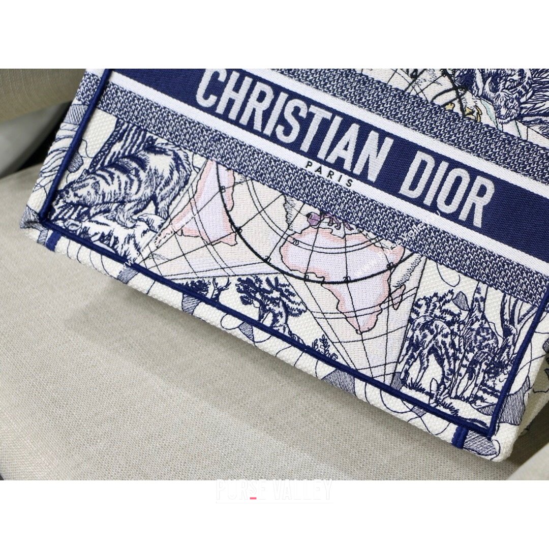 Dior Small Book Tote Bag in Blue Around World Embroidery 2021 (XXG-21090730)