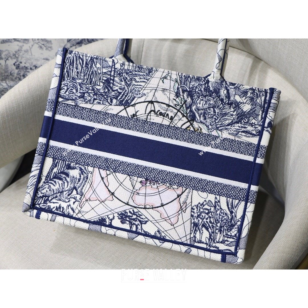 Dior Small Book Tote Bag in Blue Around World Embroidery 2021 (XXG-21090730)