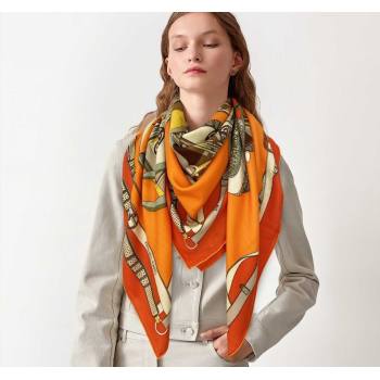 Hermes Saddle Shawl 140 Cashmere and Silk Scarf Orange 2021 (A-210904054)