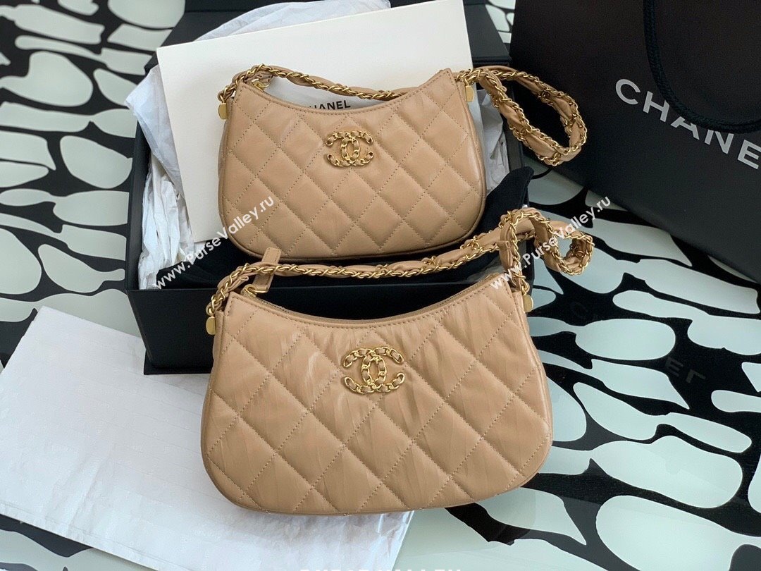 Chanel Aged Calfskin Small Hobo Bag AS3647 Beige 2023 (YEZI-23111613)