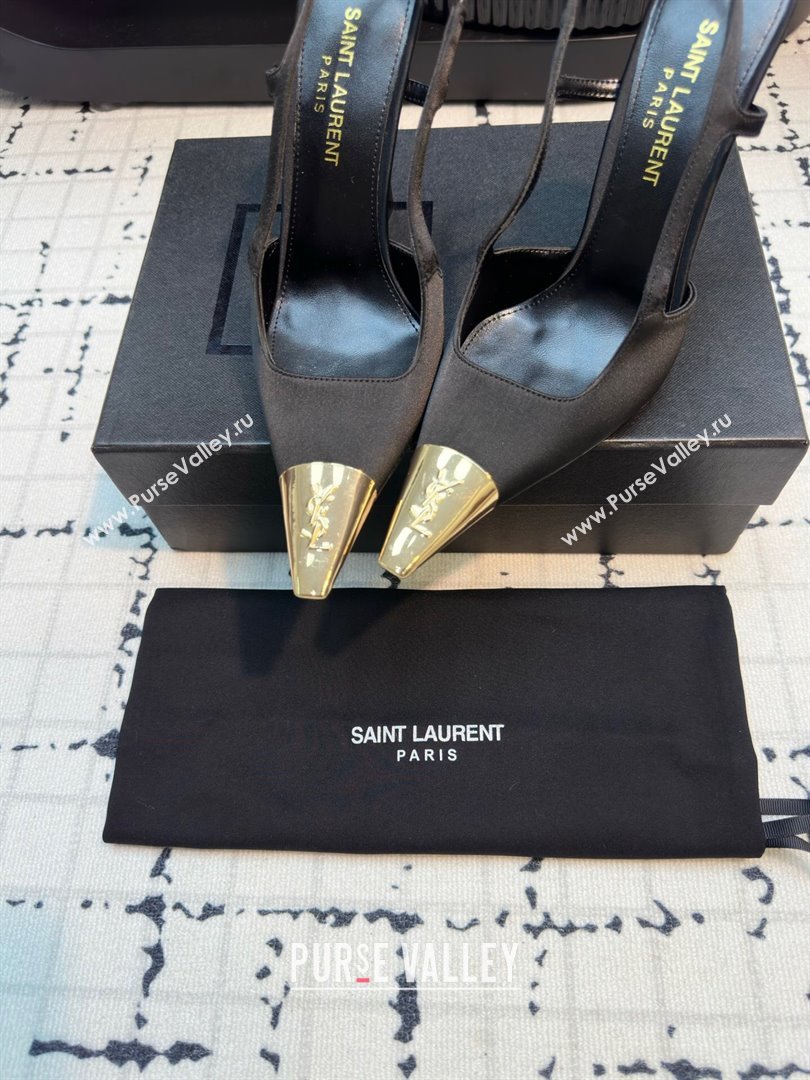 Saint Laurent Jeanne Slingback Pumps in Silk Black 2024 (KL-24110604)