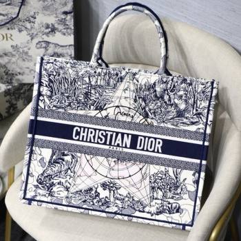 Dior Large Book Tote Bag in Blue Around World Embroidery 2021 (XXG-21090731)