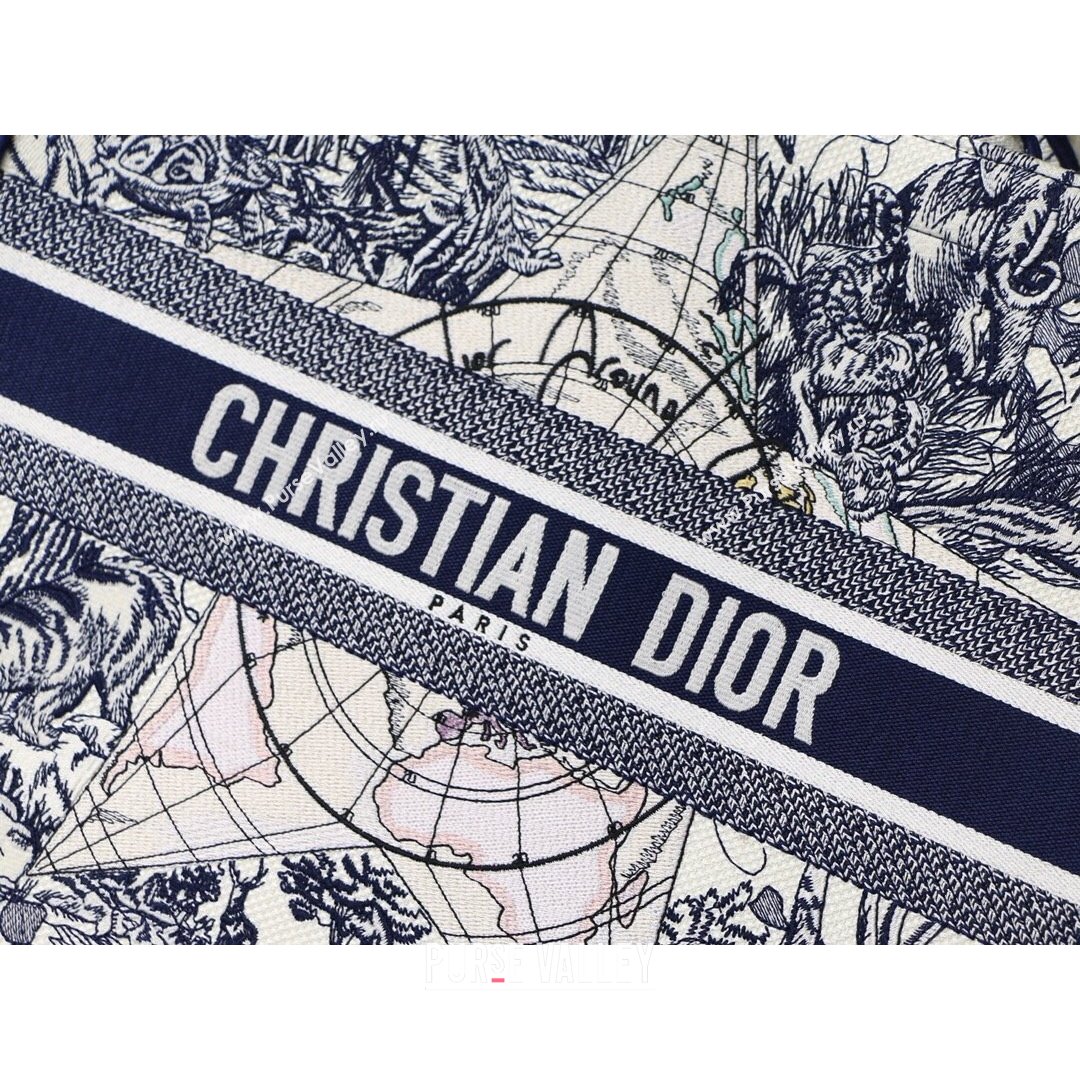 Dior Large Book Tote Bag in Blue Around World Embroidery 2021 (XXG-21090731)