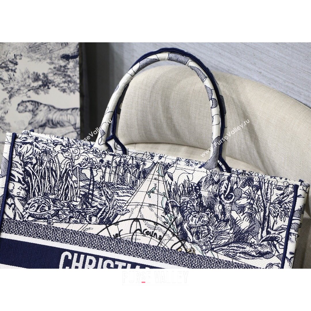 Dior Large Book Tote Bag in Blue Around World Embroidery 2021 (XXG-21090731)