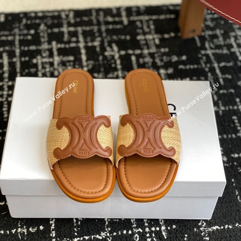 Celine Clemence Flat Slides Sandal in Straw-Like Beige 2025 (SS-250709081)