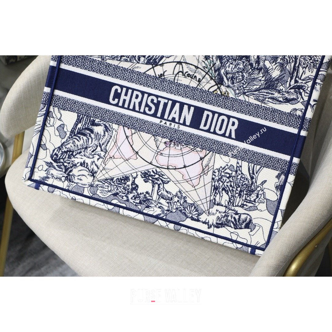 Dior Large Book Tote Bag in Blue Around World Embroidery 2021 (XXG-21090731)