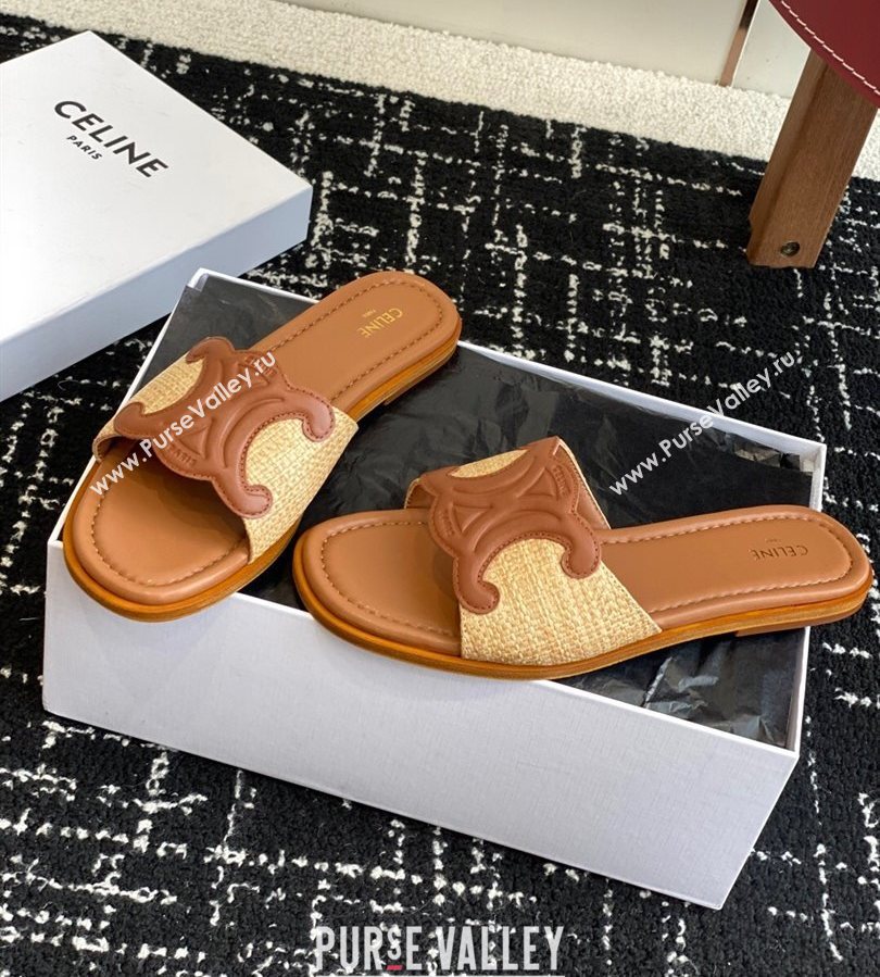 Celine Clemence Flat Slides Sandal in Straw-Like Beige 2025 (SS-250709081)