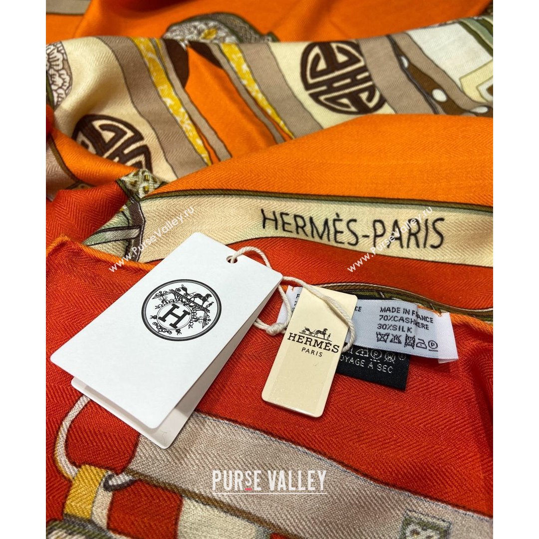 Hermes Saddle Shawl 140 Cashmere and Silk Scarf Orange 2021 (A-210904054)