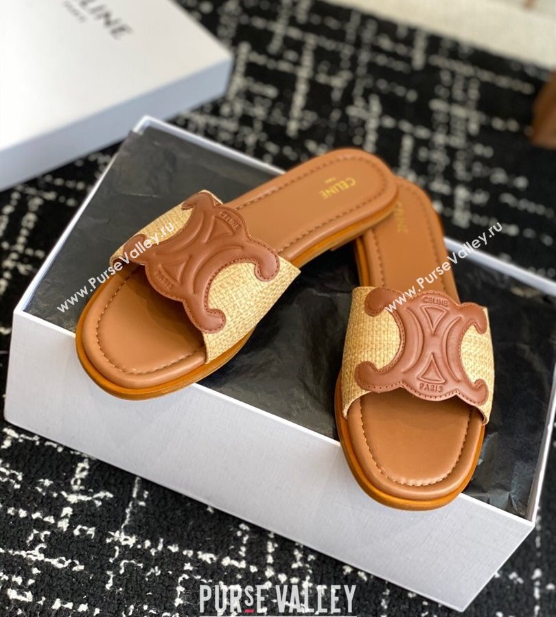 Celine Clemence Flat Slides Sandal in Straw-Like Beige 2025 (SS-250709081)