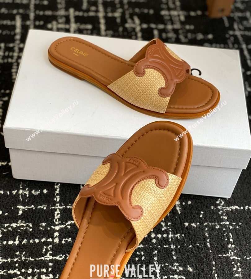 Celine Clemence Flat Slides Sandal in Straw-Like Beige 2025 (SS-250709081)