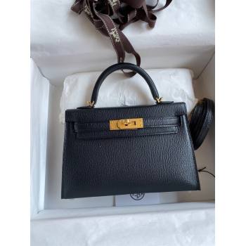 Hermes Mini Kelly II Bag 19cm in Original Chevre Leather Black/Gold 2024 (Full Handmade) (XYA-24022916)