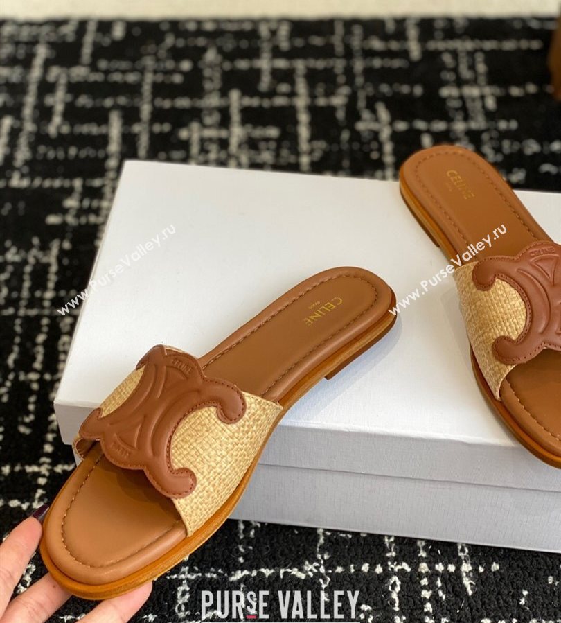 Celine Clemence Flat Slides Sandal in Straw-Like Beige 2025 (SS-250709081)