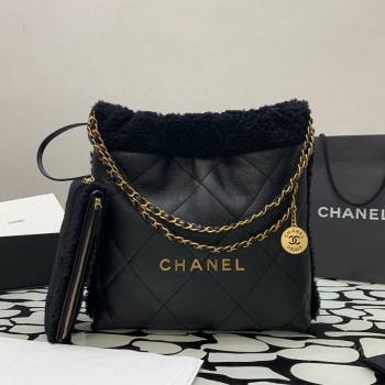 Chanel 22 Small Shopping Bag AS3260 in Leather and Wool Black 2023 (YEZI-23111616)