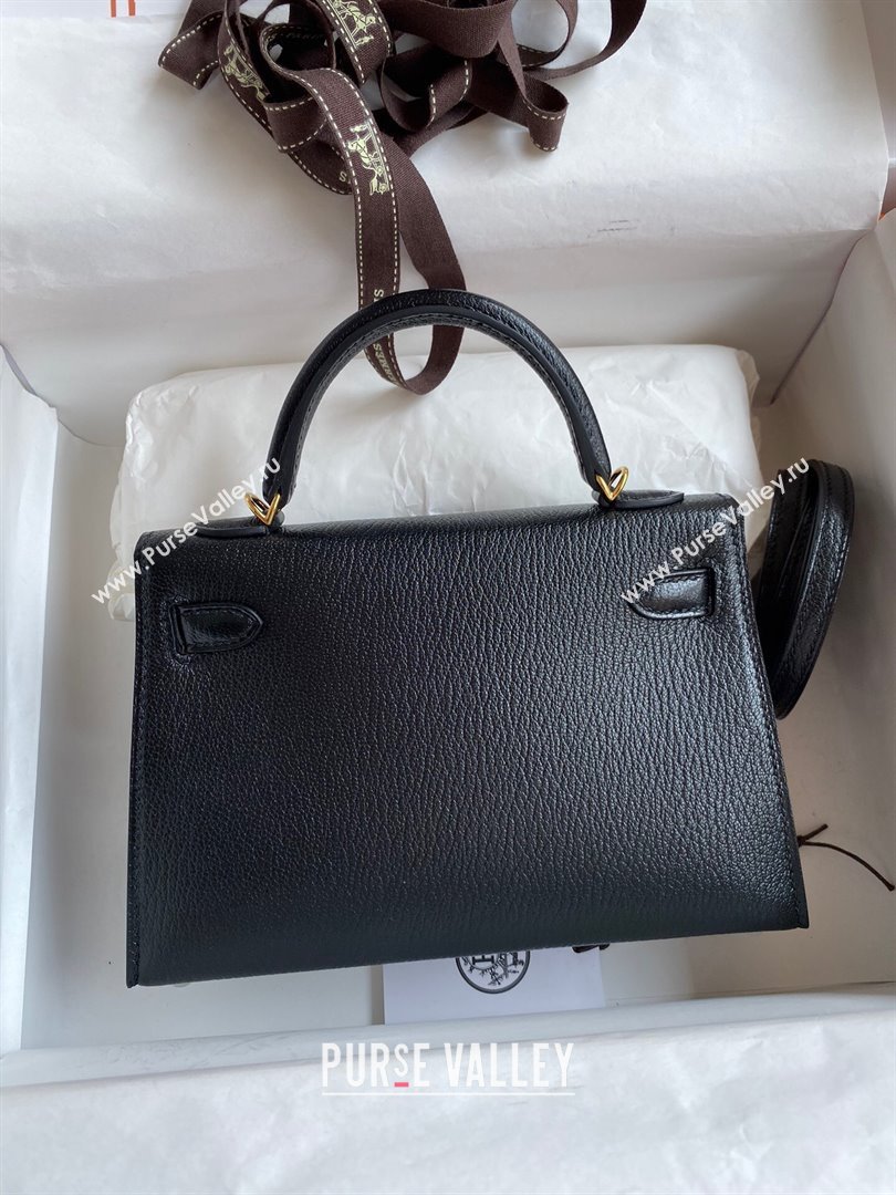Hermes Mini Kelly II Bag 19cm in Original Chevre Leather Black/Gold 2024 (Full Handmade) (XYA-24022916)