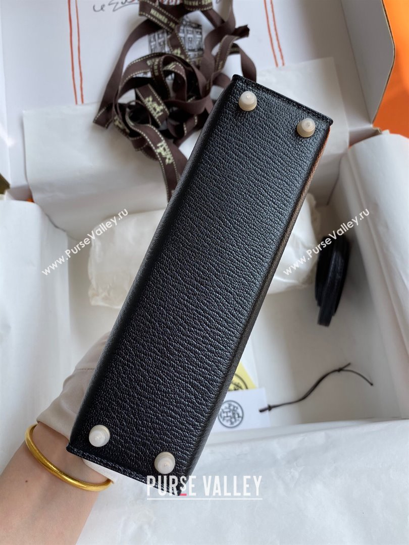Hermes Mini Kelly II Bag 19cm in Original Chevre Leather Black/Gold 2024 (Full Handmade) (XYA-24022916)