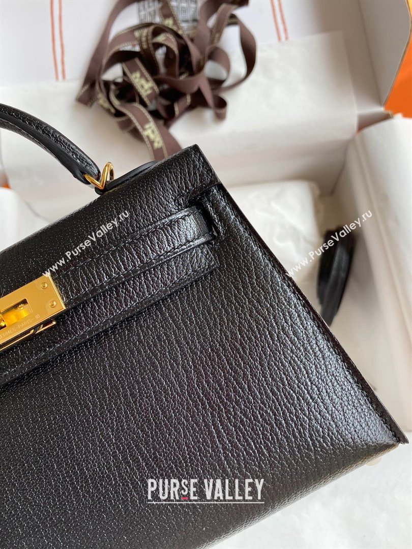 Hermes Mini Kelly II Bag 19cm in Original Chevre Leather Black/Gold 2024 (Full Handmade) (XYA-24022916)
