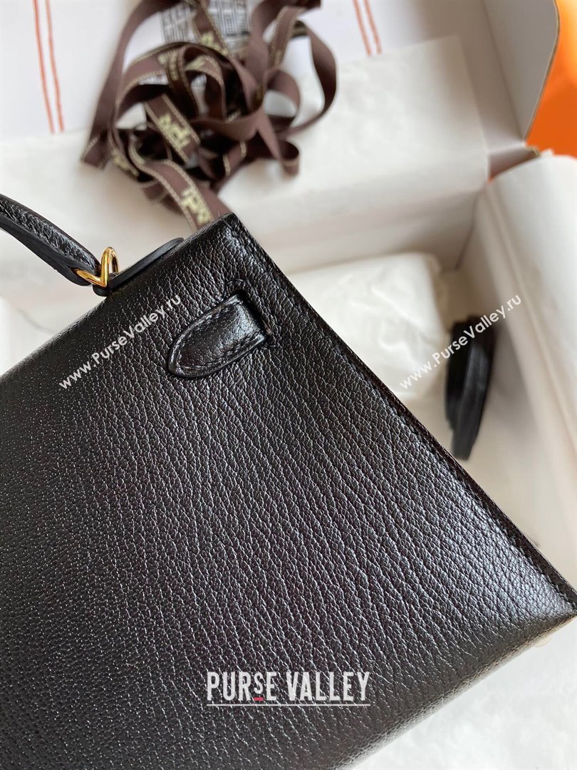 Hermes Mini Kelly II Bag 19cm in Original Chevre Leather Black/Gold 2024 (Full Handmade) (XYA-24022916)