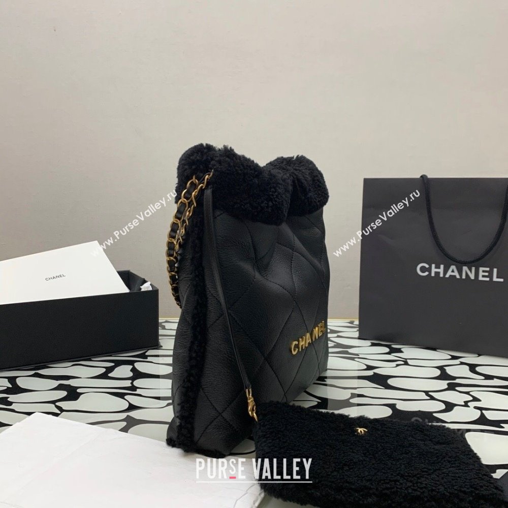 Chanel 22 Small Shopping Bag AS3260 in Leather and Wool Black 2023 (YEZI-23111616)