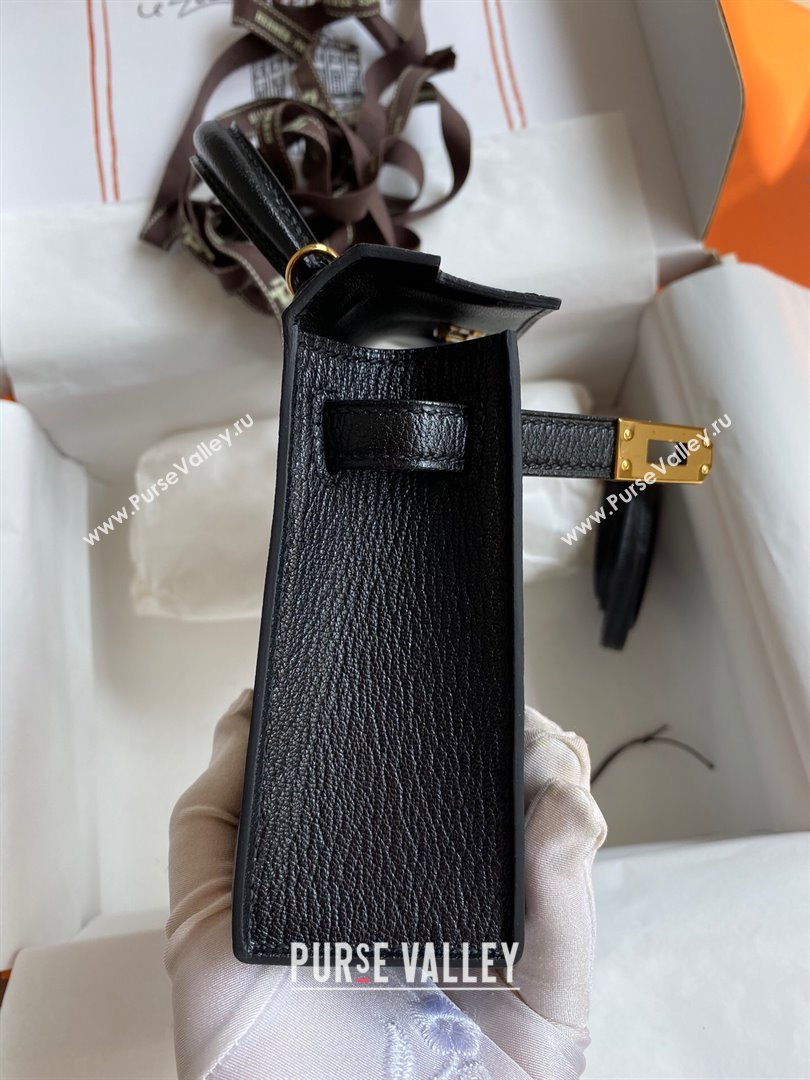 Hermes Mini Kelly II Bag 19cm in Original Chevre Leather Black/Gold 2024 (Full Handmade) (XYA-24022916)