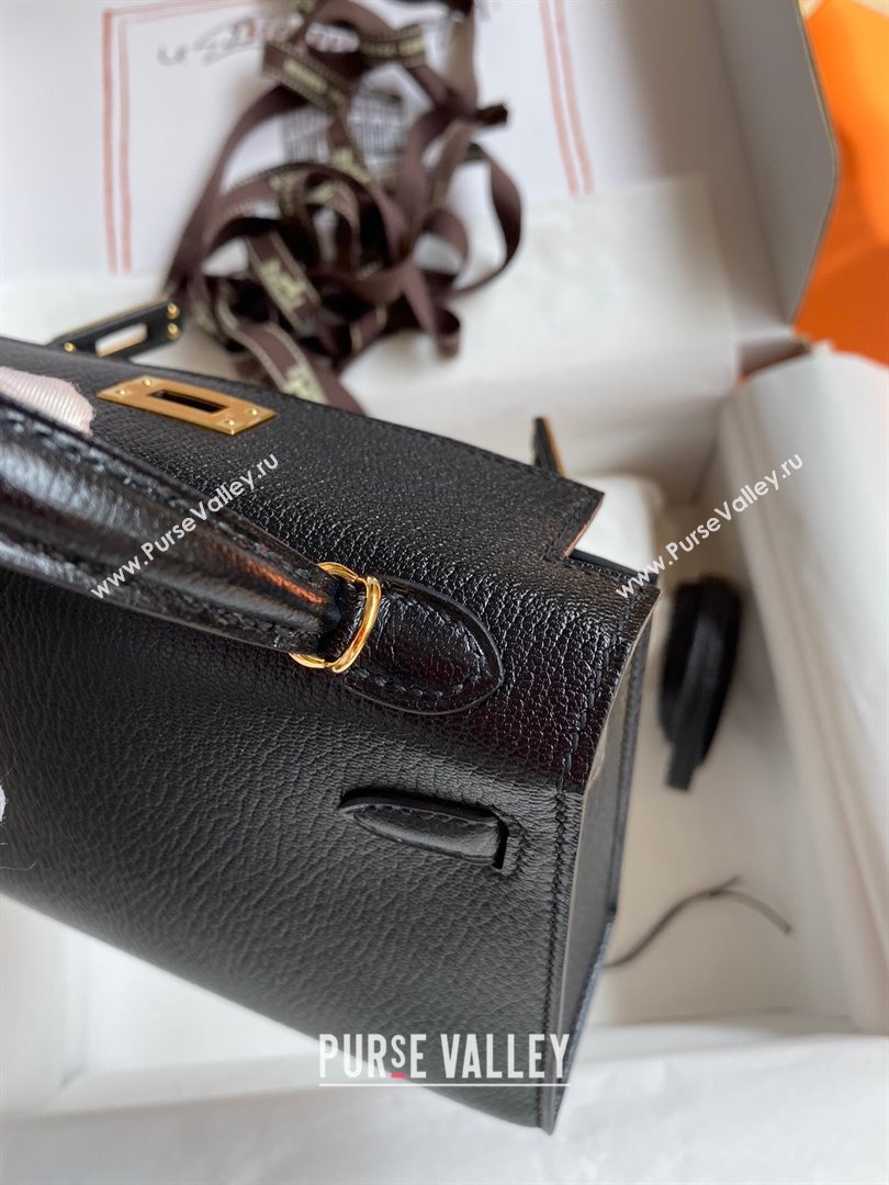 Hermes Mini Kelly II Bag 19cm in Original Chevre Leather Black/Gold 2024 (Full Handmade) (XYA-24022916)