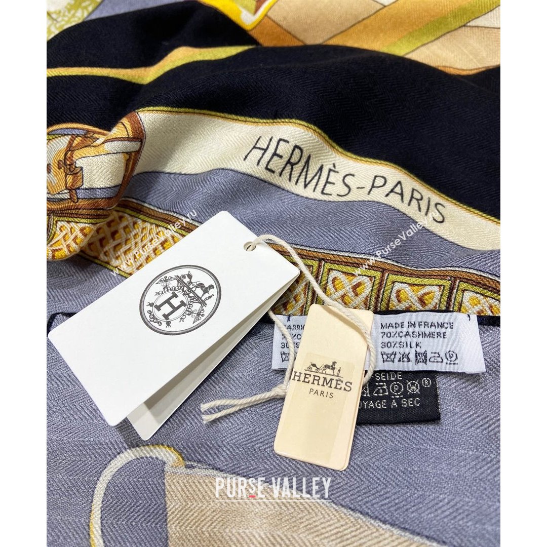 Hermes Saddle Shawl 140 Cashmere and Silk Scarf Grey 2021 (A-210904055)