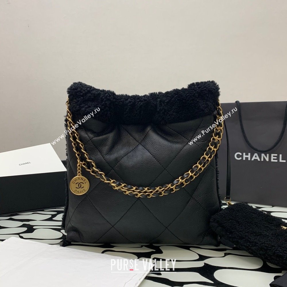 Chanel 22 Small Shopping Bag AS3260 in Leather and Wool Black 2023 (YEZI-23111616)