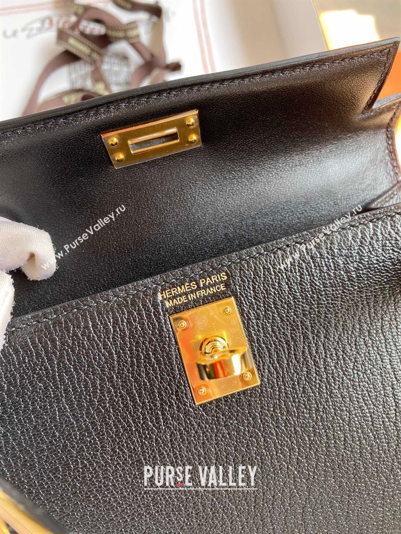Hermes Mini Kelly II Bag 19cm in Original Chevre Leather Black/Gold 2024 (Full Handmade) (XYA-24022916)
