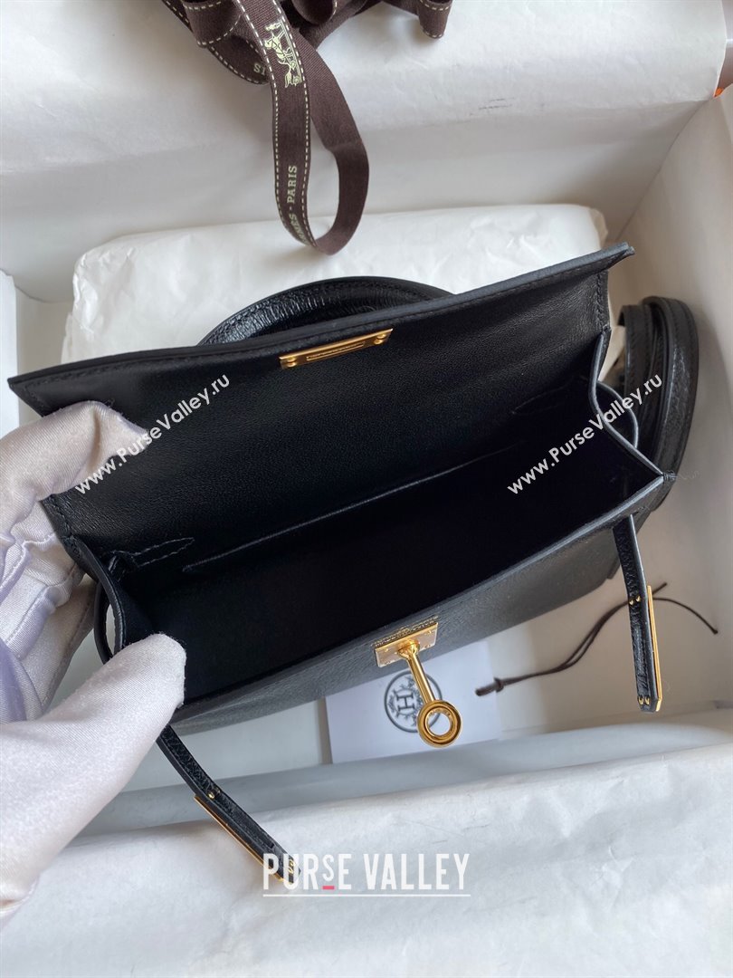 Hermes Mini Kelly II Bag 19cm in Original Chevre Leather Black/Gold 2024 (Full Handmade) (XYA-24022916)