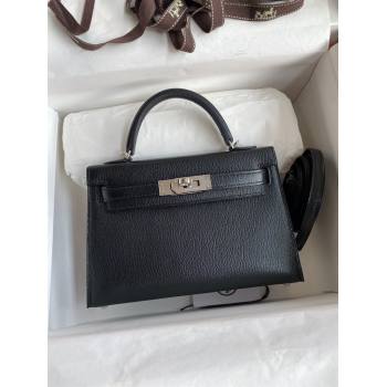 Hermes Mini Kelly II Bag 19cm in Original Chevre Leather Black/Silver 2024 (Full Handmade) (XYA-24022919)