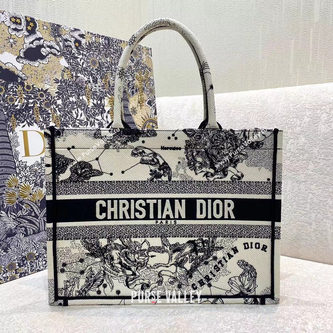 Dior Small Book Tote Bag in Latte White Multicolor Zodiac Embroidery 2021 (XXG-21090843)