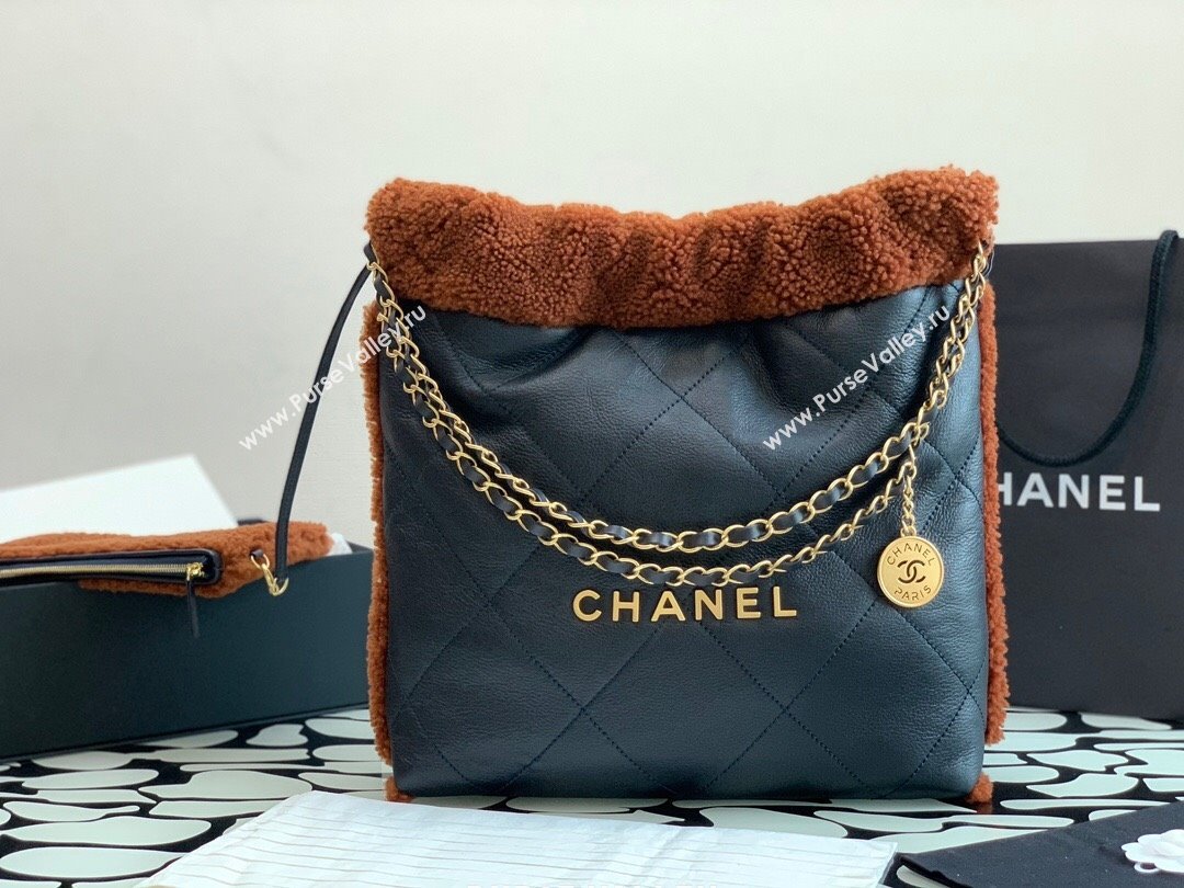 Chanel 22 Small Shopping Bag AS3260 in Leather and Wool Blue 2023 (YEZI-23111617)