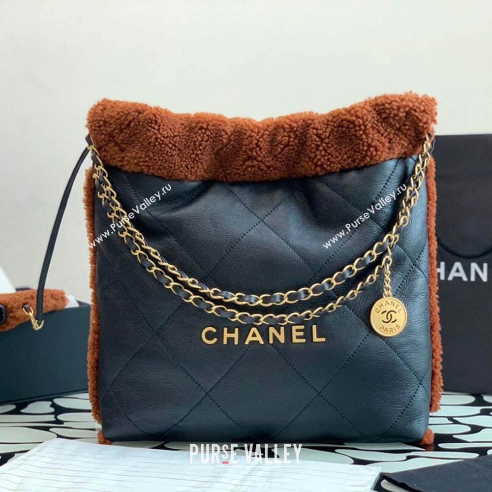 Chanel 22 Small Shopping Bag AS3260 in Leather and Wool Blue 2023 (YEZI-23111617)