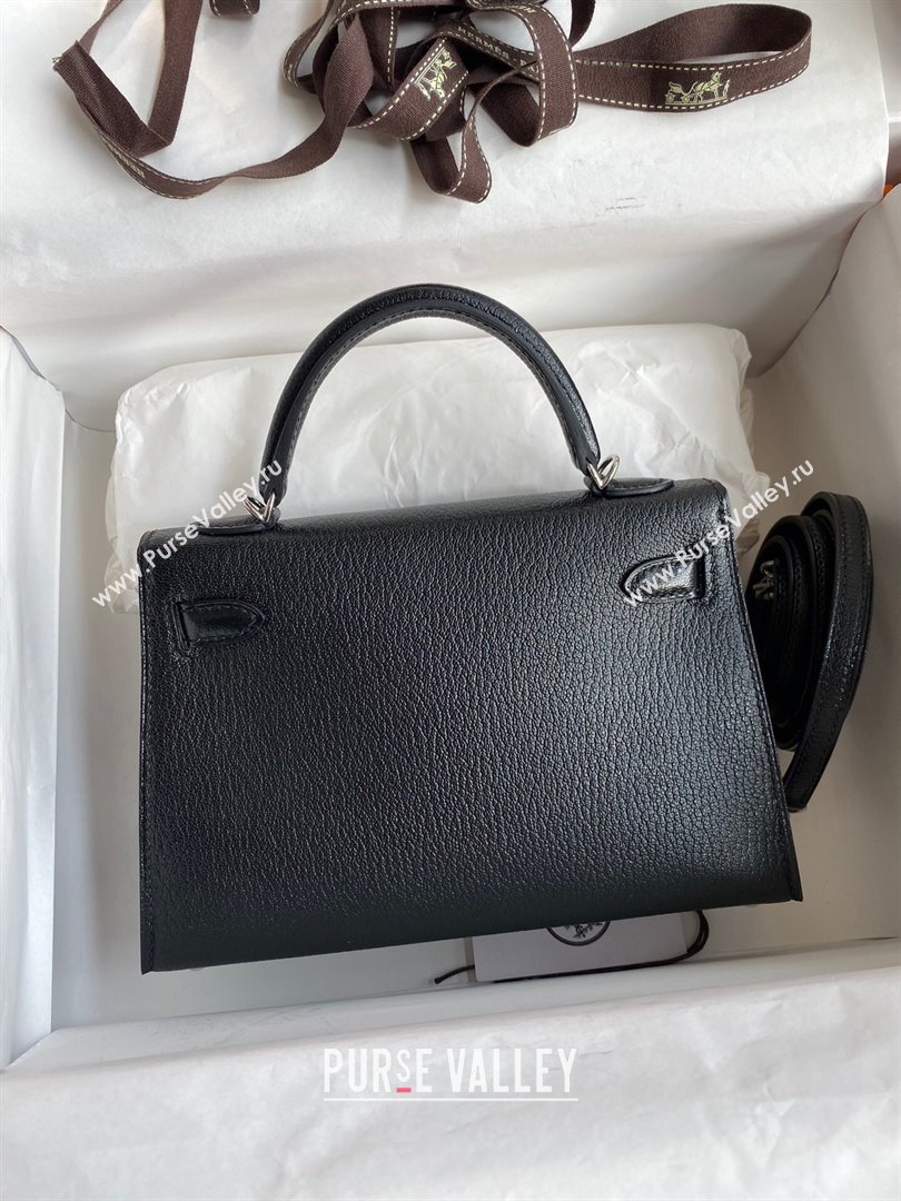 Hermes Mini Kelly II Bag 19cm in Original Chevre Leather Black/Silver 2024 (Full Handmade) (XYA-24022919)