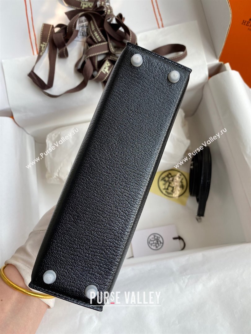 Hermes Mini Kelly II Bag 19cm in Original Chevre Leather Black/Silver 2024 (Full Handmade) (XYA-24022919)
