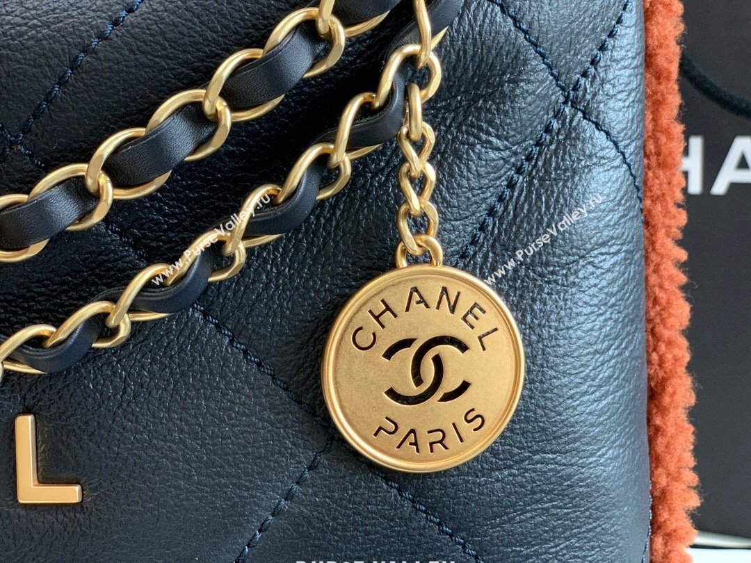 Chanel 22 Small Shopping Bag AS3260 in Leather and Wool Blue 2023 (YEZI-23111617)