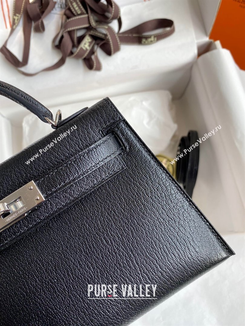 Hermes Mini Kelly II Bag 19cm in Original Chevre Leather Black/Silver 2024 (Full Handmade) (XYA-24022919)