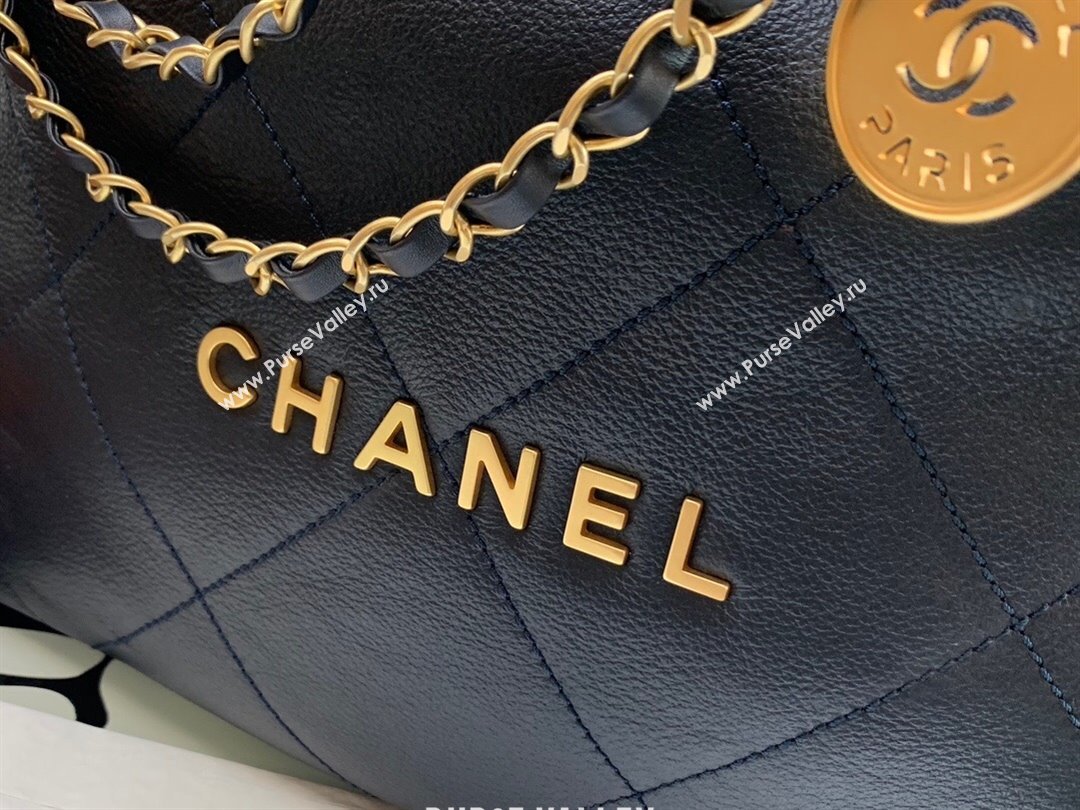 Chanel 22 Small Shopping Bag AS3260 in Leather and Wool Blue 2023 (YEZI-23111617)